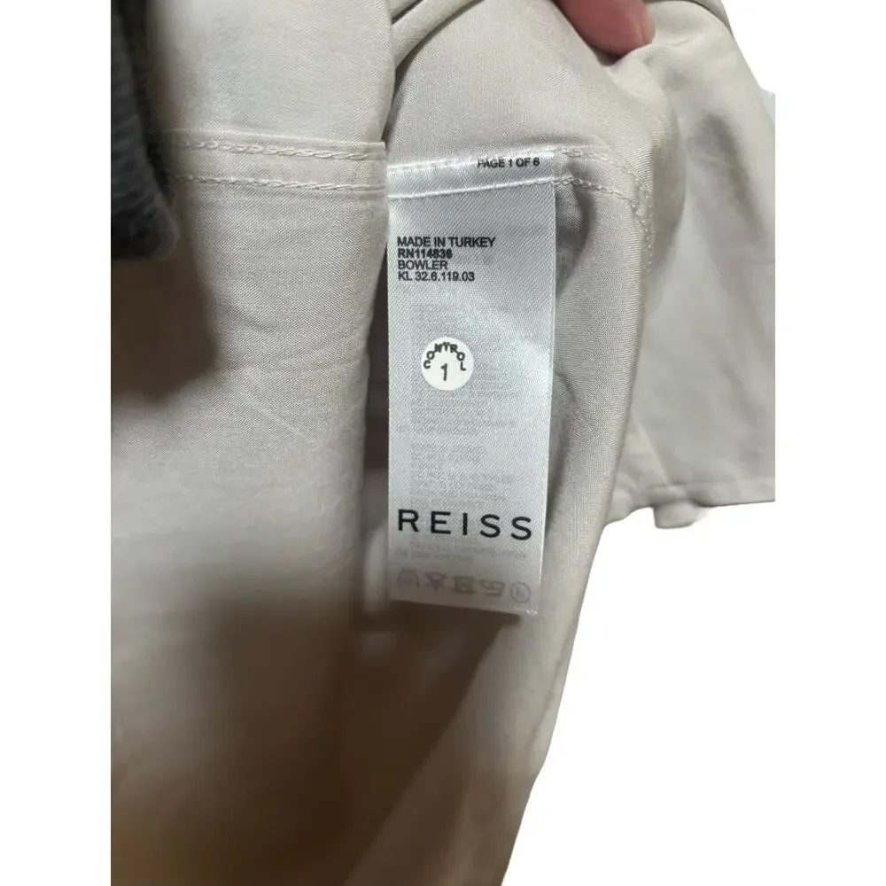 Reiss Beige Stripe Viscose Camp Collar Button Up Shirt Men's Medium